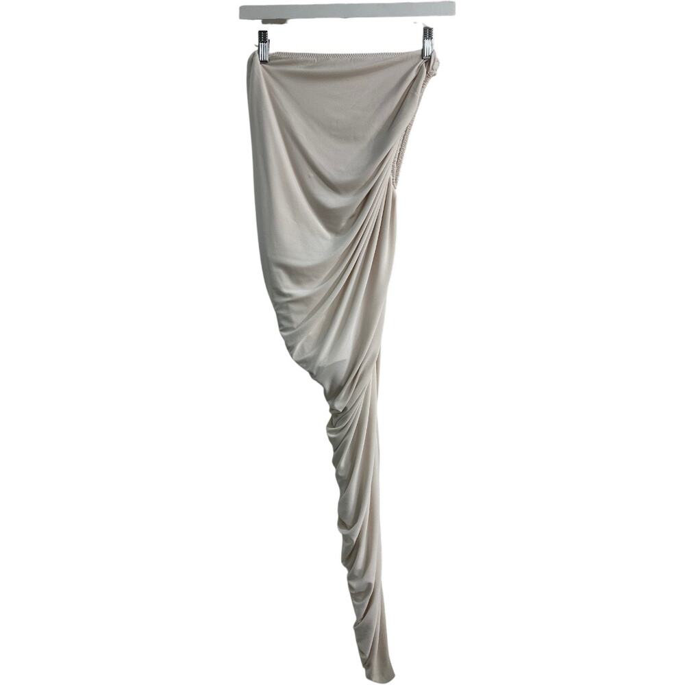 Norma Kamali Diana Ruched Stretch Asymmetric Long Skirt Ivory Women's XS 34